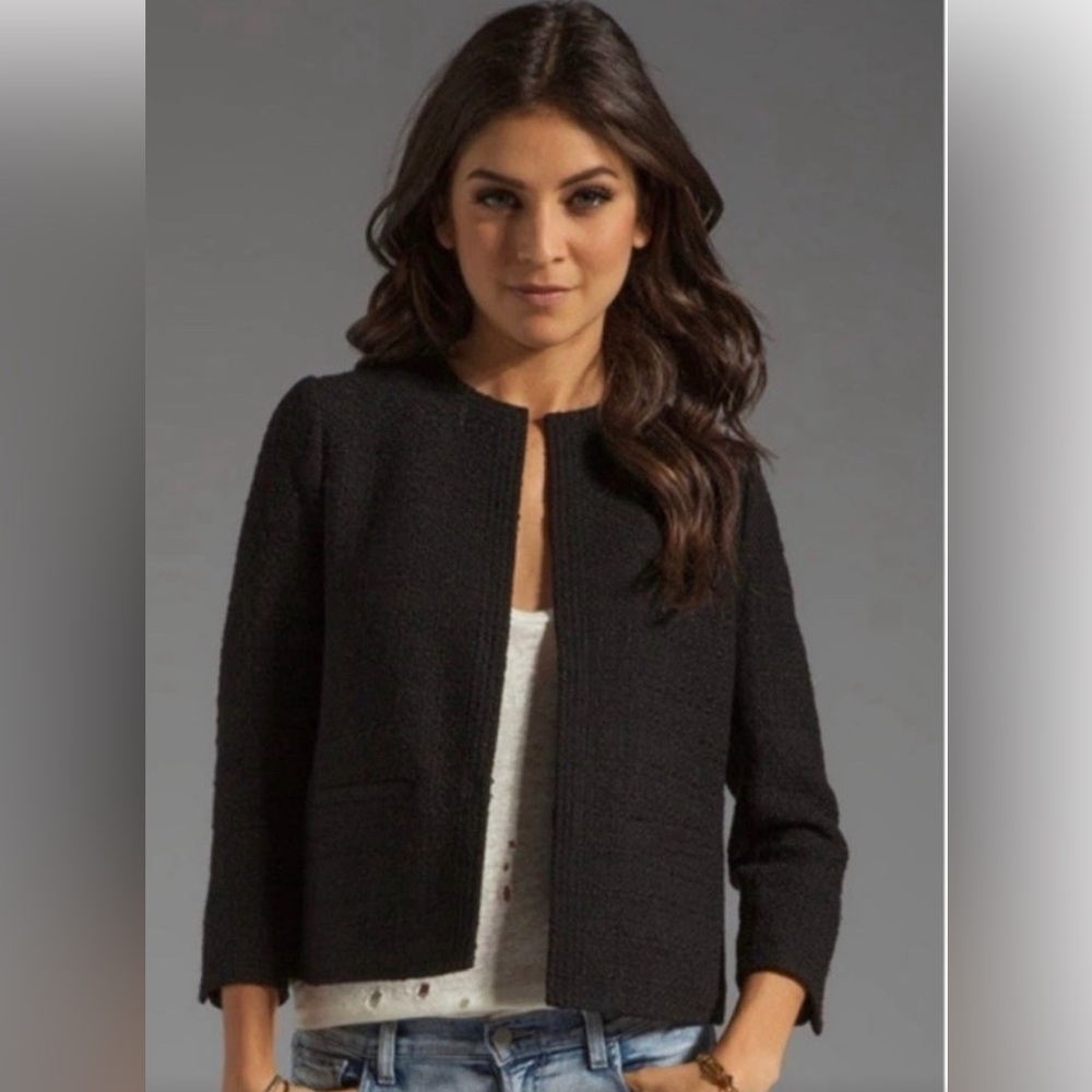 Vince Jacket Black Tweed Boucle Wool Cropped Blazer Classic Career 4